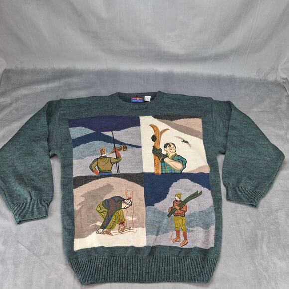 Vtg Embroidered Winter Ski Theme Sweater Buckingham 90's Boho Retro Ski Men's XL - Picture 2 of 7